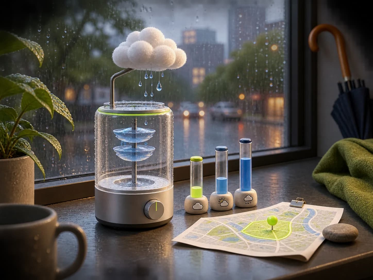 雨窗前的轻量级雨量预测装置与社区地图