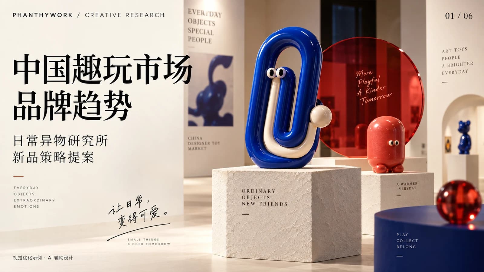 日常异物研究所潮玩提案封面,AI 辅助视觉优化示例