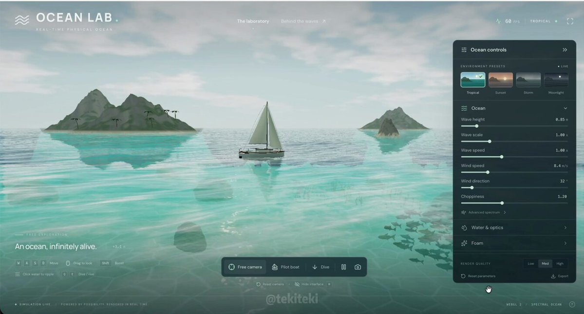 Three.js 海洋场景与船只物理模拟 提示词示例图
