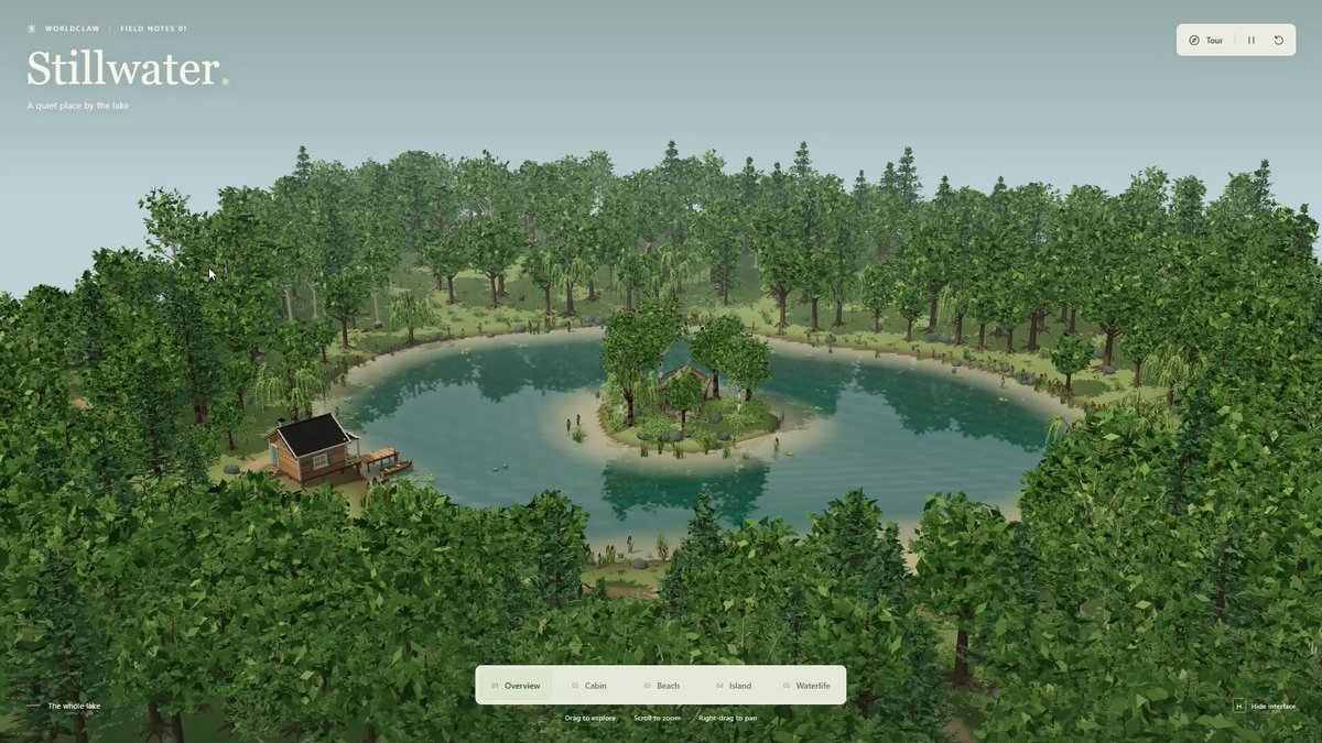 舒适湖畔小屋 3D 世界生成 提示词示例图