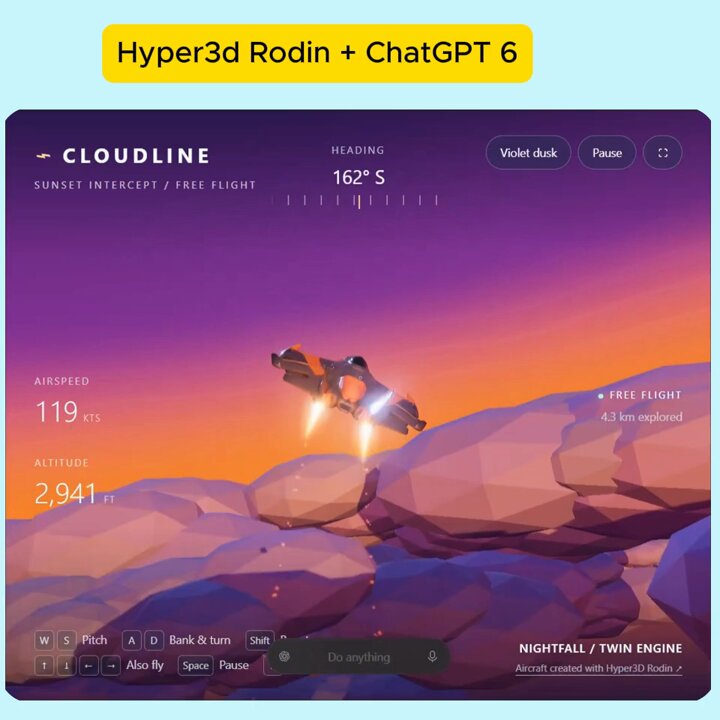 使用 Hyper3D Rodin 打造 GPT-6 Astra 飞行游戏 提示词示例图