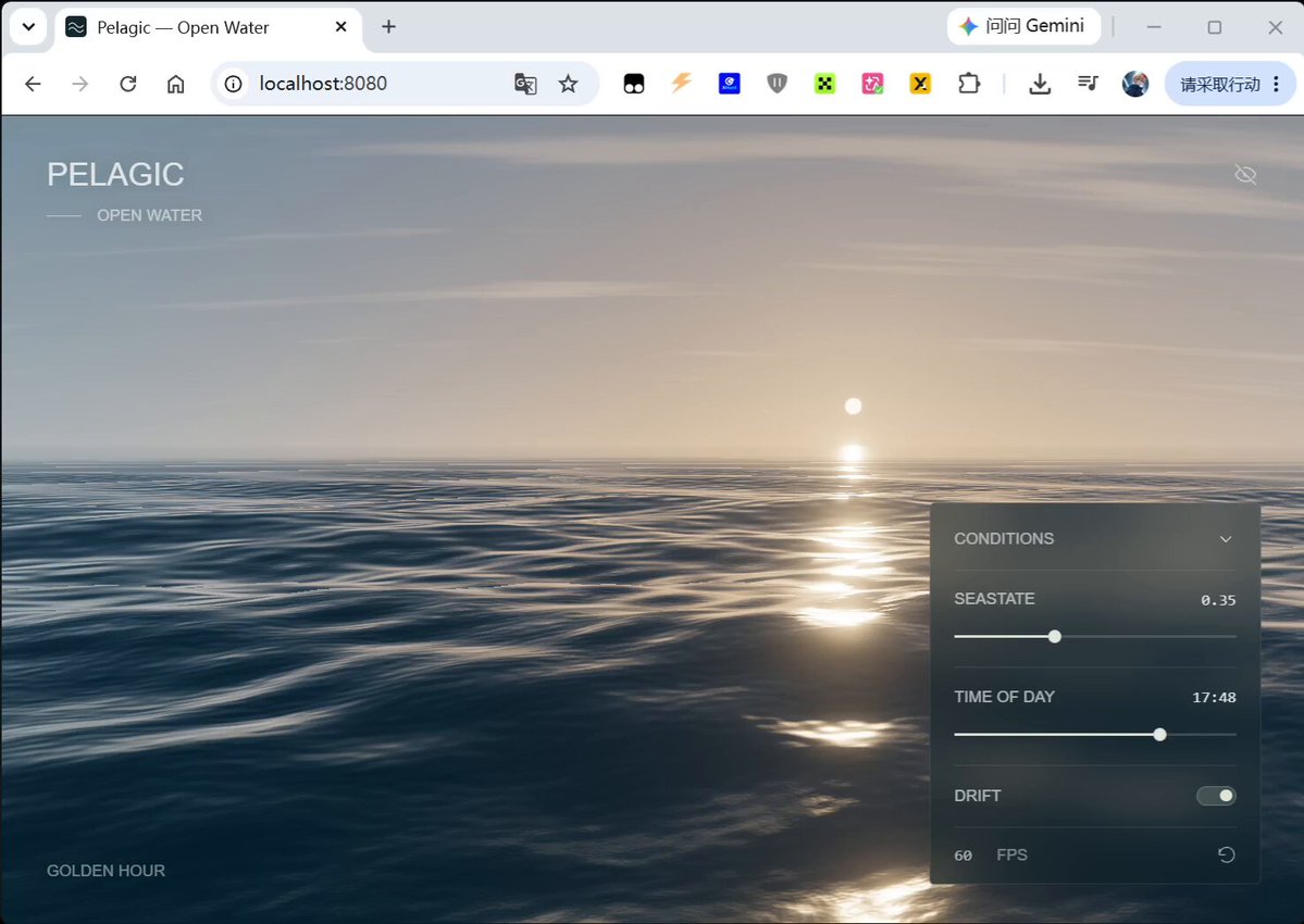 使用 Three.js 和 WebGPU 实现实时海洋模拟 提示词示例图