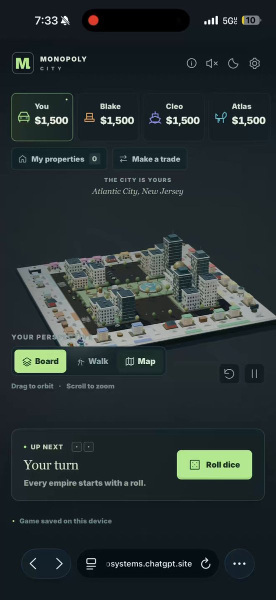 可漫游的 Monopoly 网页游戏 提示词示例图