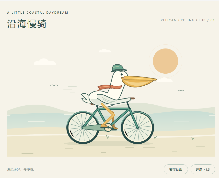 SVG 鹈鹕骑自行车动画 提示词示例图