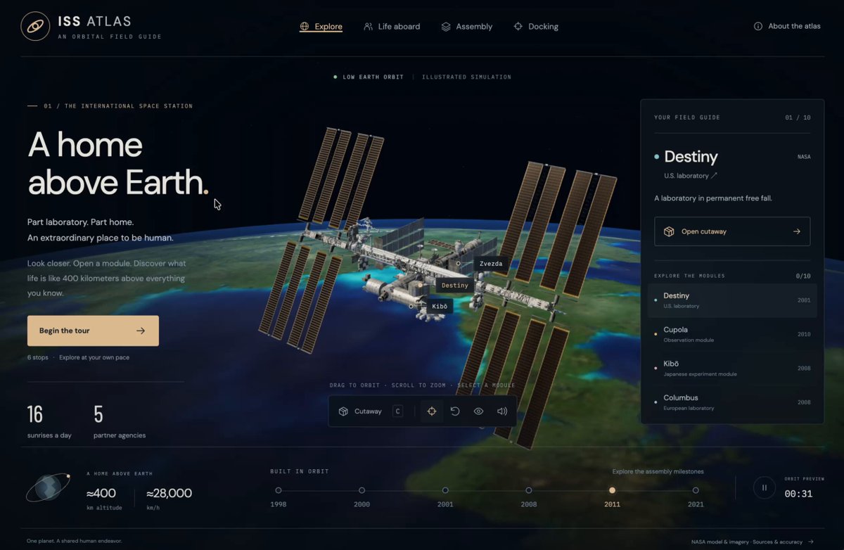 交互式国际空间站 (ISS) 3D 网站 提示词示例图