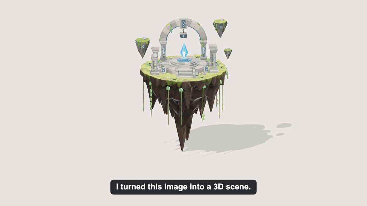 漂浮奇幻遗迹岛屿 3D 场景 提示词示例图