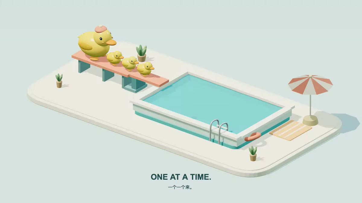 互动式鸭子跳水 3D 动画 提示词示例图
