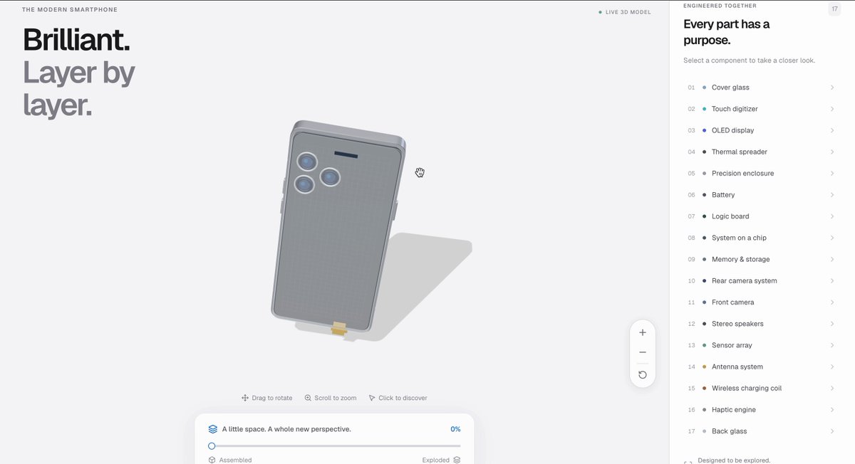 交互式 3D 爆炸视图智能手机 提示词示例图