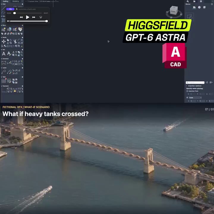布鲁克林大桥 3D AutoCAD 模拟 提示词示例图