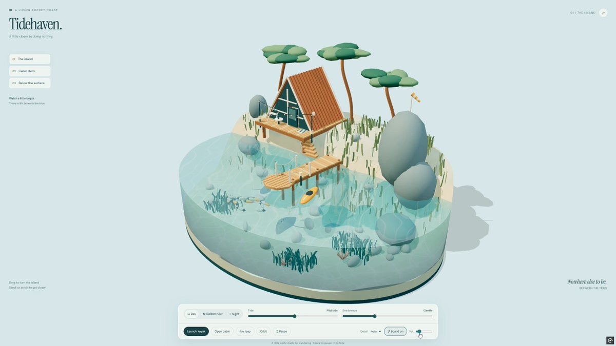 交互式 3D 岛屿微缩景观 Tidehaven 提示词示例图